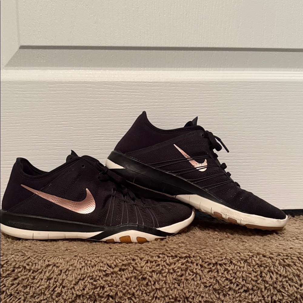 Nike Women's Black and Rose Gold Free 6 Running Shoes